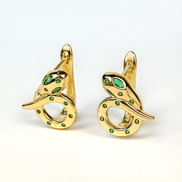 Coiled Emerald Snake Earrings