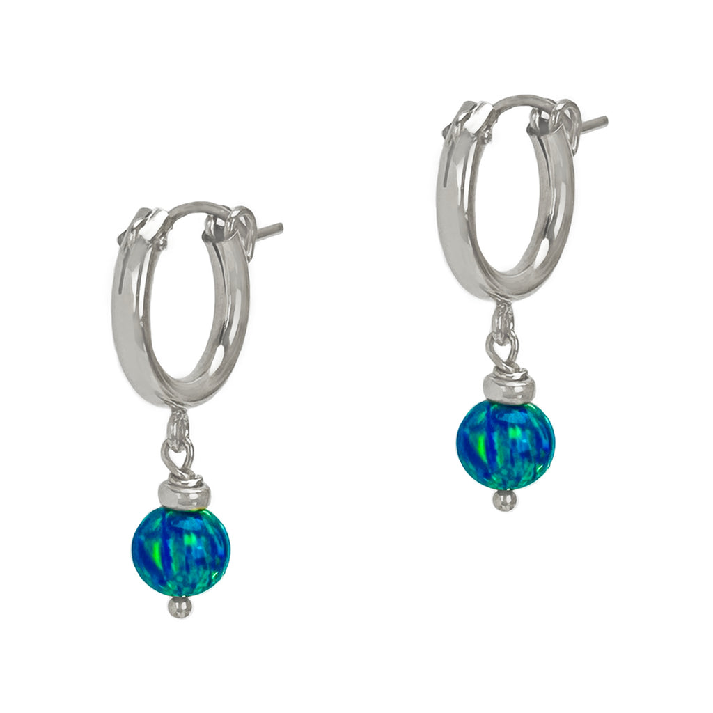Silver Peacock Opal Bead Hoops