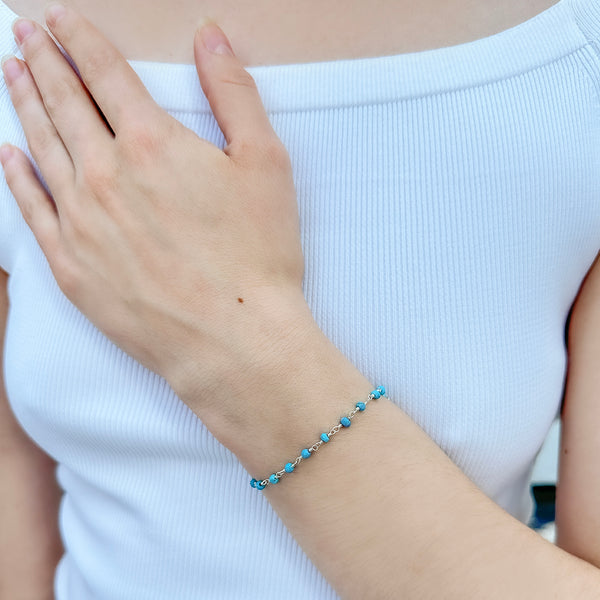 Silver Turquoise Rosary Chain Bracelet