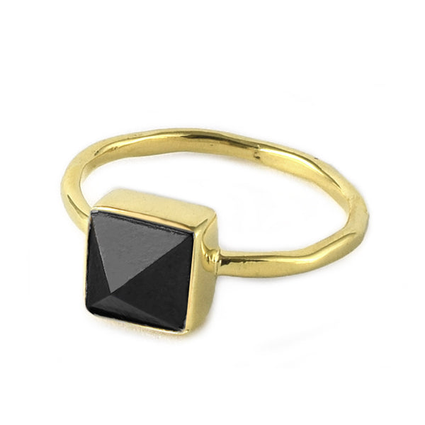 Black Spinel Pyramid Ring