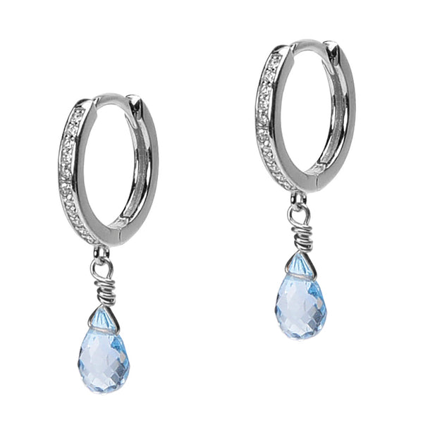 Rhodium Blue Topaz Monaco Hoops