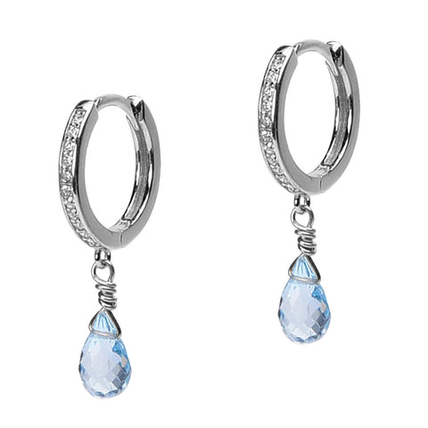 Rhodium Blue Topaz Monaco Hoops