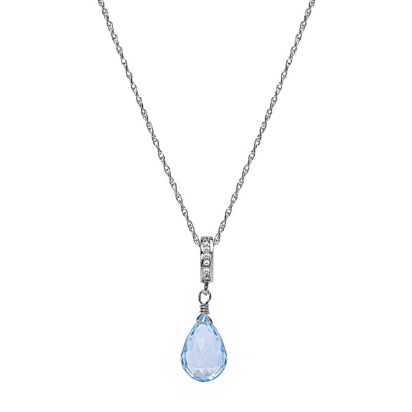 Rhodium Blue Topaz Monaco Pendant