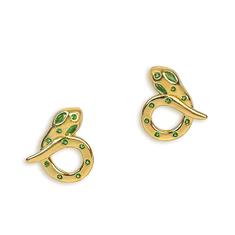 Coiled Emerald Snake Earrings