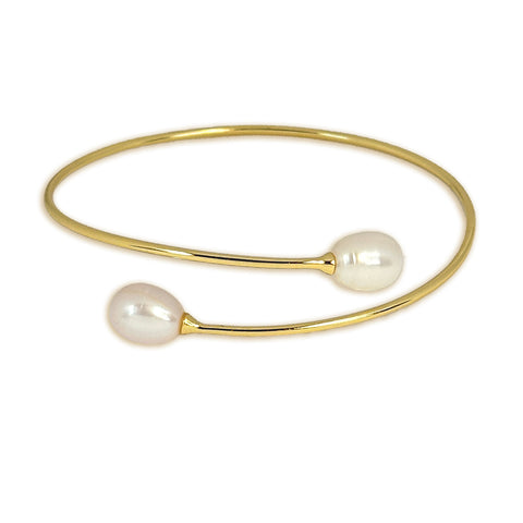 Rice Pearl Overlap Cuff Bracelet