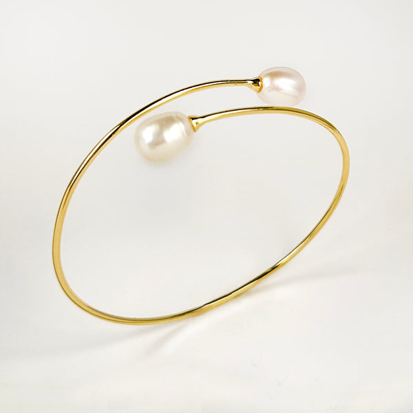 Rice Pearl Overlap Cuff Bracelet