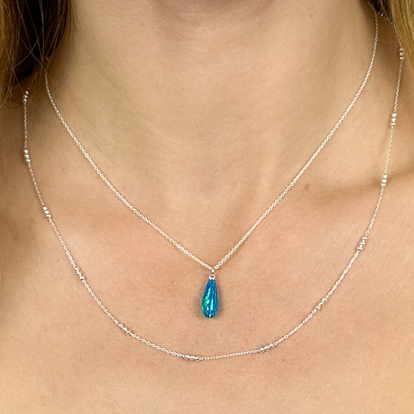 Silver Peacock Opal Teardrop Pendant