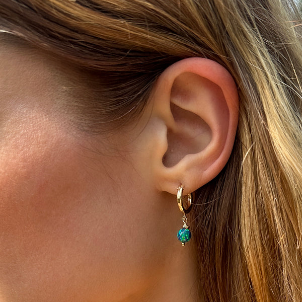 Gold Peacock Opal Bead Hoops