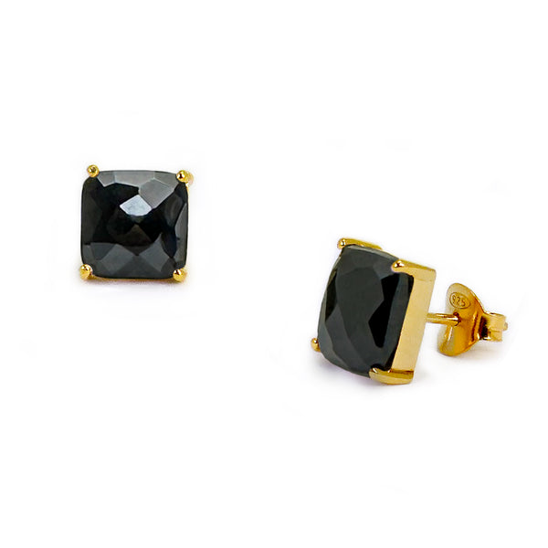 Black Garnet Cushion Cut Studs