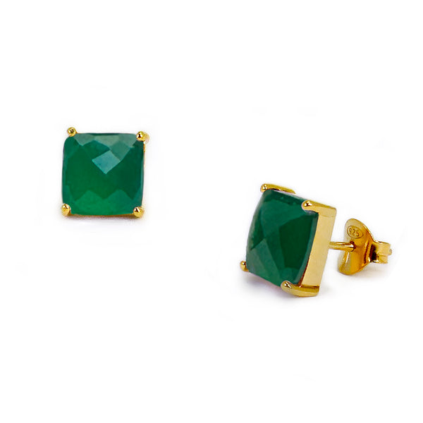 Emerald Agate Cushion Cut Studs