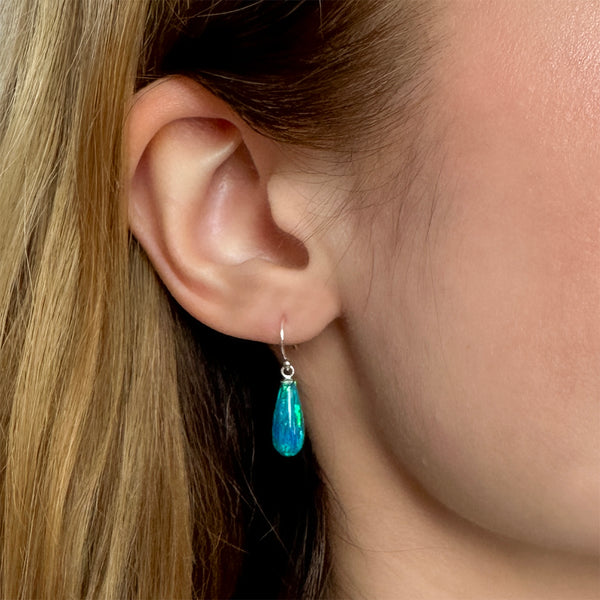 Gold Peacock Opal Teardrop Earrings