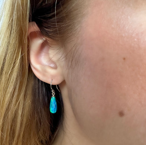 Silver Peacock Opal Teardrop Earrings