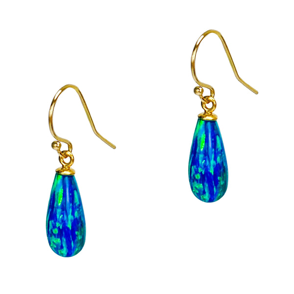 Gold Peacock Opal Teardrop Earrings