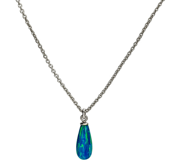 Silver Peacock Opal Teardrop Pendant
