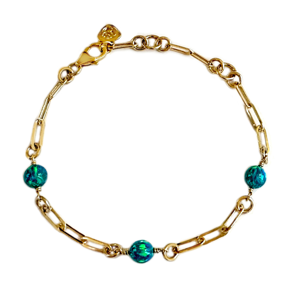 Gold Peacock Opal Bead Bracelet