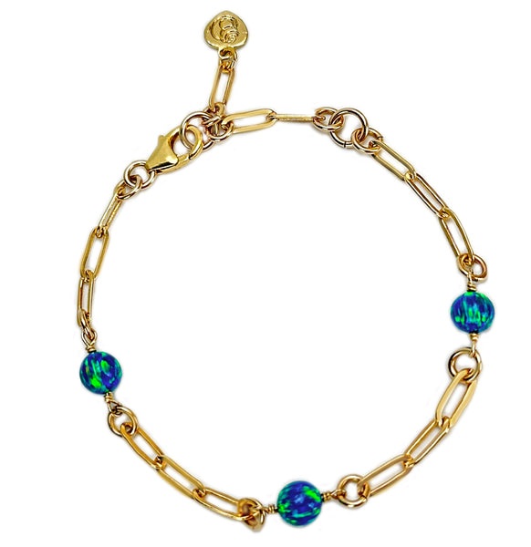 Gold Peacock Opal Bead Bracelet