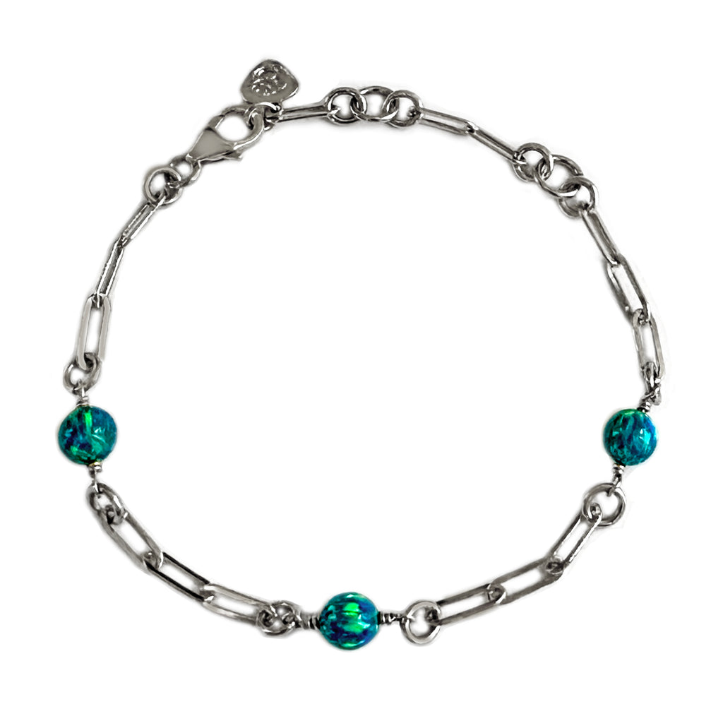 Silver Peacock Opal Bead Bracelet