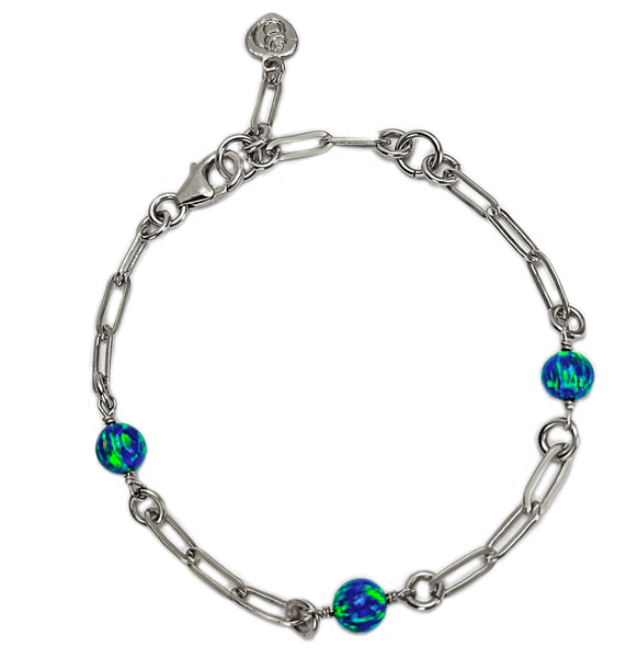 Silver Peacock Opal Bead Bracelet