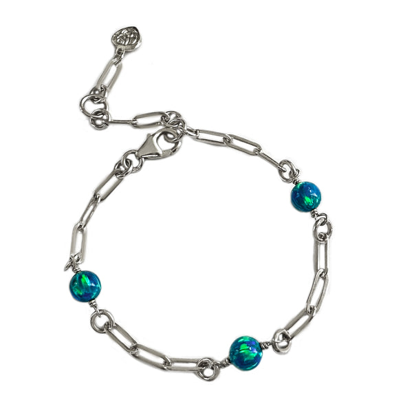 Silver Peacock Opal Bead Bracelet