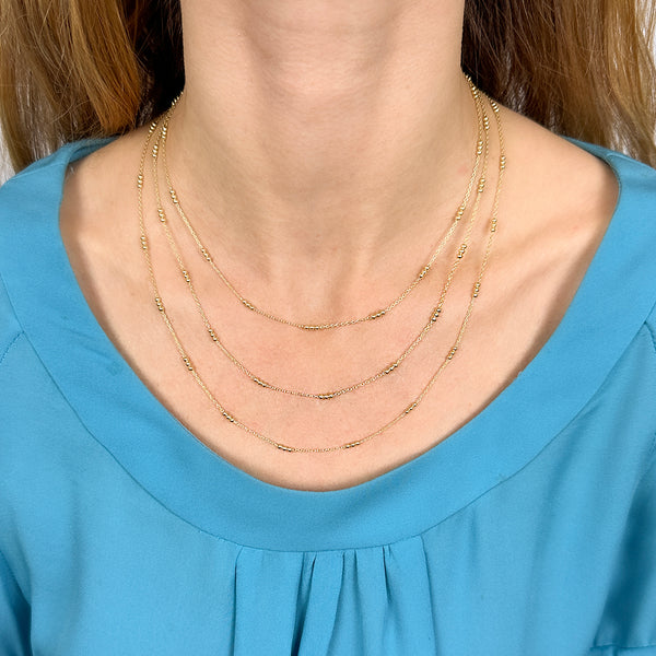 Gold Beaded Trio Chain Necklace