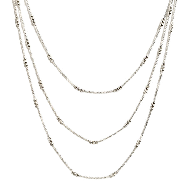 Silver Beaded Trio Chain Necklace
