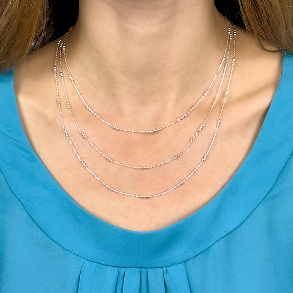 Silver Beaded Trio Chain Necklace