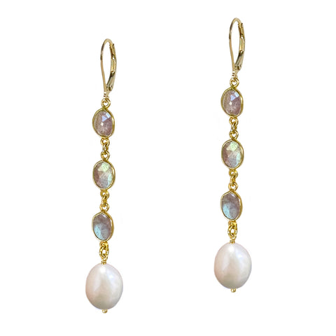 Labradorite and Pearl Swing Earrings