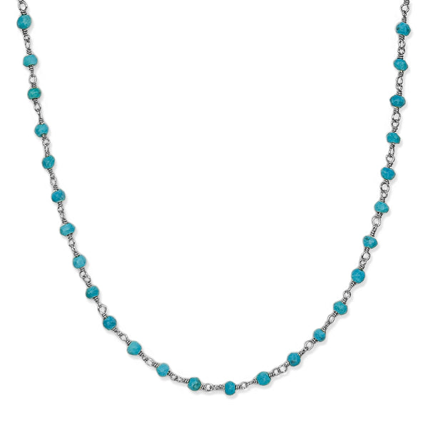 Silver Turquoise Rosary Chain Necklace