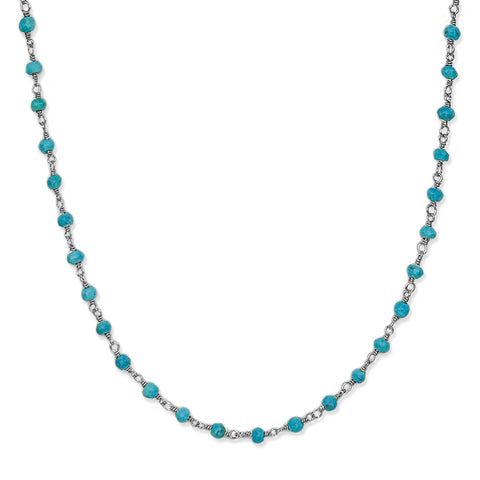 Silver Turquoise Rosary Chain Necklace