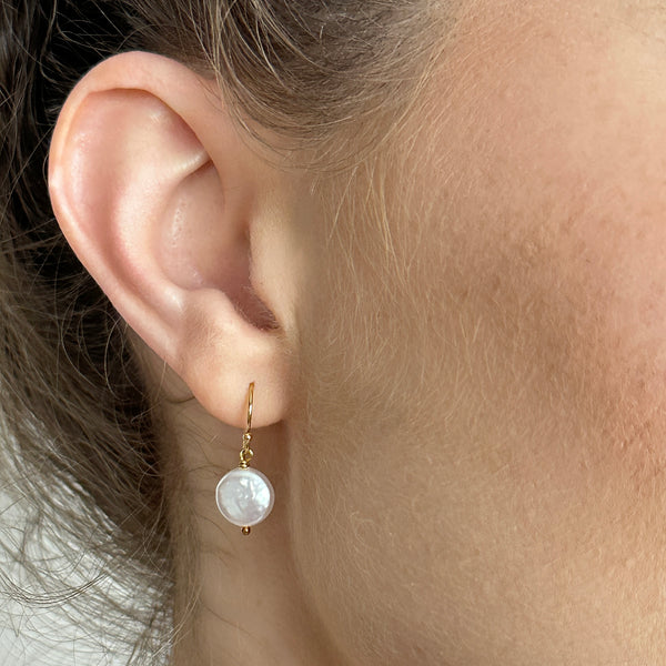 Gloria Mini Coin Pearl Earrings