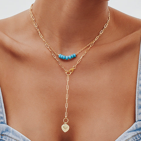 Gold Linear Link Heart Lariat