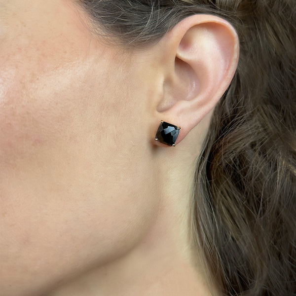 Black Garnet Cushion Cut Studs