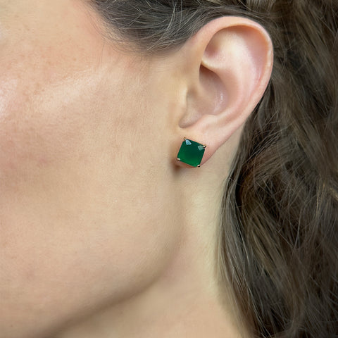 Emerald Agate Cushion Cut Studs