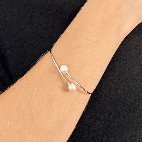 Rice Pearl Overlap Cuff Bracelet