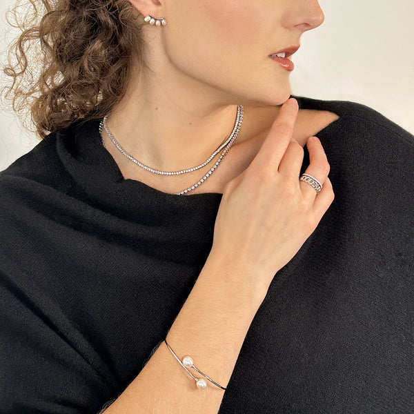 Rice Pearl Overlap Cuff Bracelet