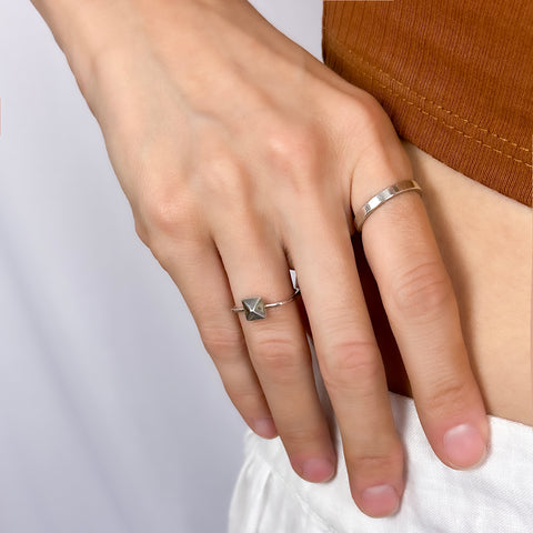 Silver Pyramid Square Ring