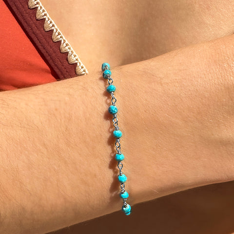 Silver Turquoise Rosary Chain Bracelet