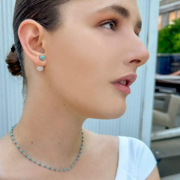Silver Turquoise Rosary Chain Necklace