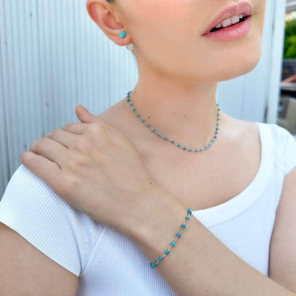 Silver Turquoise Rosary Chain Bracelet