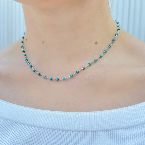 Silver Turquoise Rosary Chain Necklace
