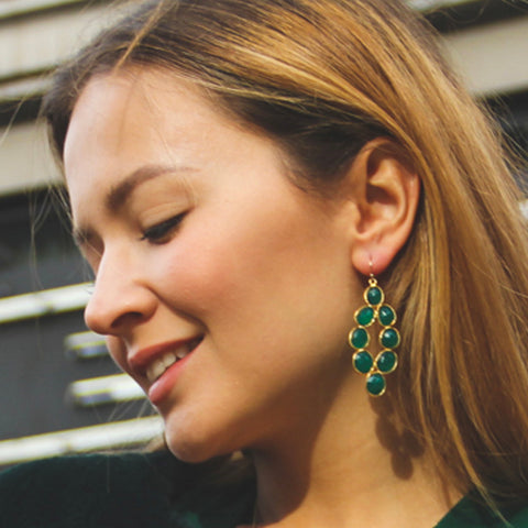 Emerald Agate Pebbled Diamond Earrings