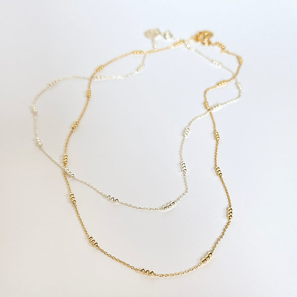 Gold Beaded Trio Chain Necklace