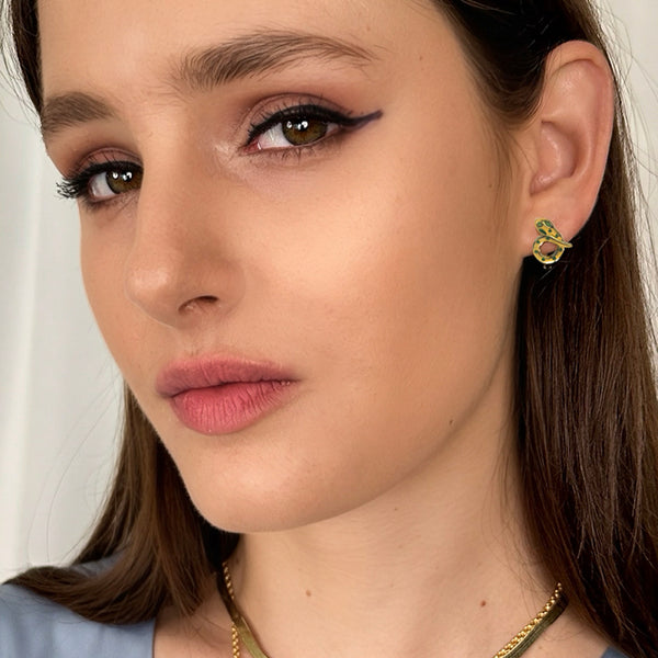 Coiled Emerald Snake Earrings