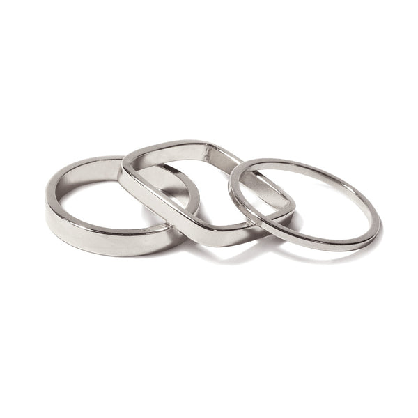 Set of 3 Silver Geometric Bands