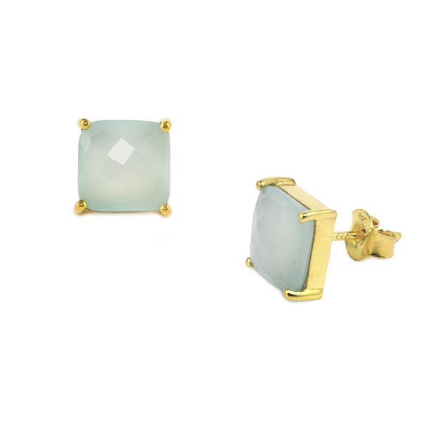 Green Chalcedony Cushion Cut Studs