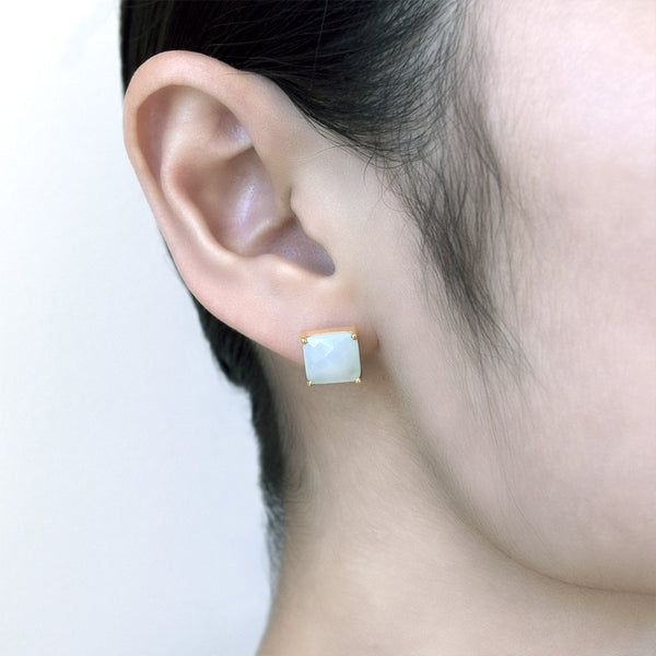 Green Chalcedony Cushion Cut Studs