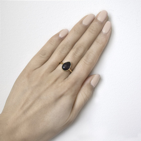 Black Garnet Pear Ring