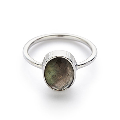 Silver with Labradorite Oval Ring