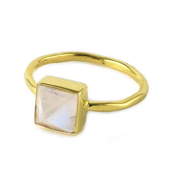 Rainbow Moonstone Pyramid Ring