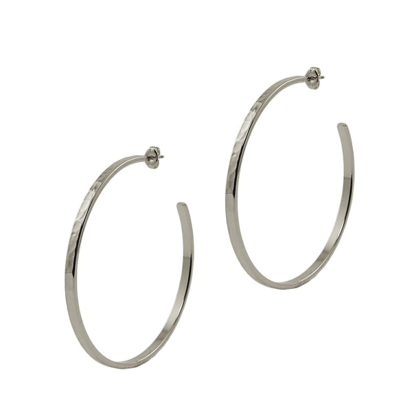 Silver Hammered Large Hoops